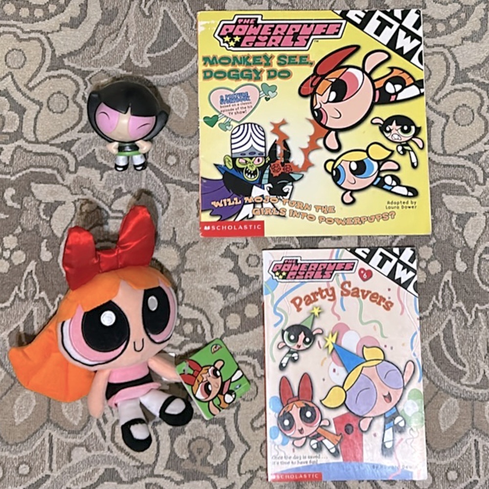 Powerpuff Girls - Blossom Stuffed Doll, Buttercup Toy 2016 & 2 Softcover Books